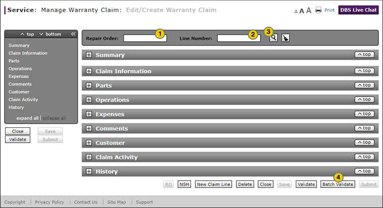 Batch validate a claim from the Quick Entry Warranty Claim page.